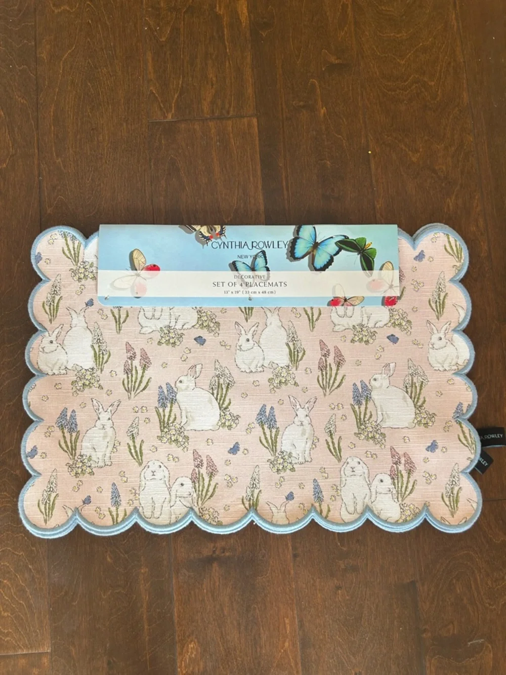 Cynthia Rowley 4 Easter Placemats Tulips Floral Bunny New Pastel Scalloped